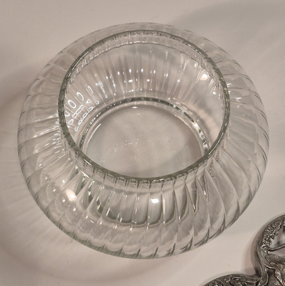 RAWCLIFFE PEWTER Vintage Glass Potpourri Trinket Jar Dish Pewter Iris Detail Lid - Picture 11 of 16
